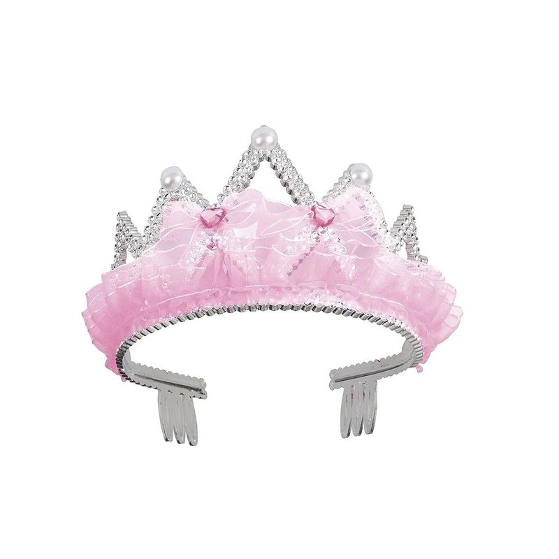 Pink Tiara with Ribbon Bow Ties Crown Costume Accessory main image 0