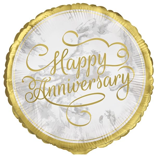 18&quot; Gold Happy Anniversary Foil Round Balloon