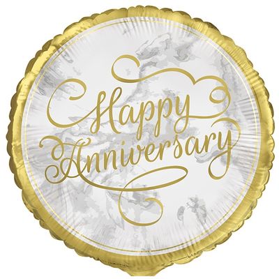 18&quot; Gold Happy Anniversary Foil Round Balloon
