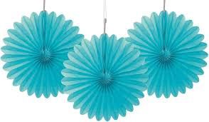 6&quot; 3pcs Mini Terrific Teal Decorative Fans Hanging Decorations