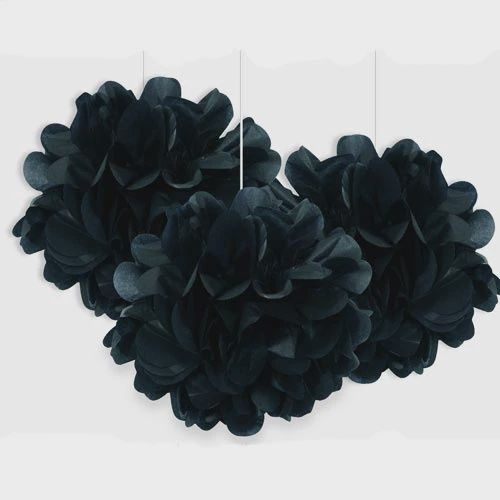 9&quot; 3pcs Black Mini Puff Balls Hanging Decorations