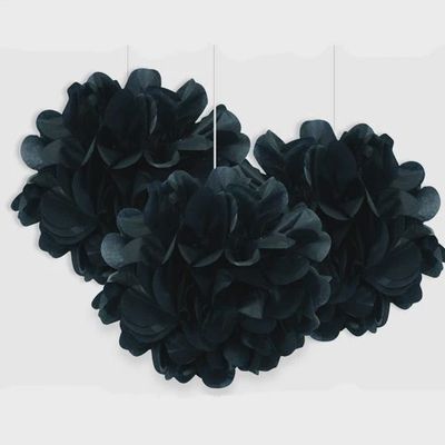 9&quot; 3pcs Black Mini Puff Balls Hanging Decorations