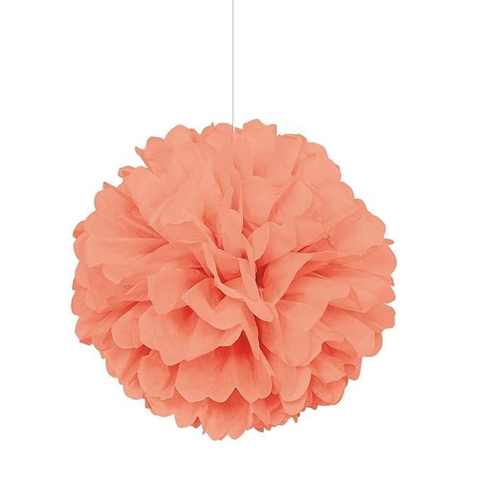 16&quot; Coral Puff Ball Hanging Decorations