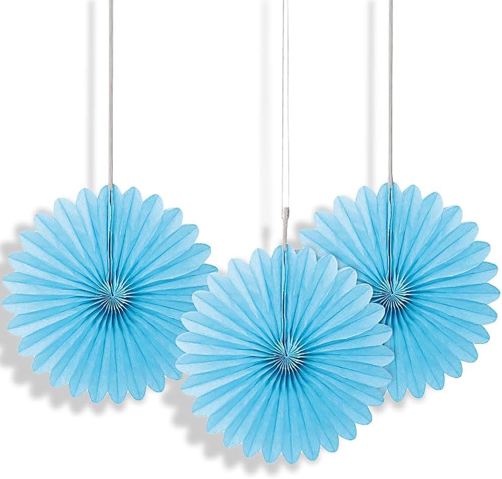 6&quot; 3pcs Mini Baby Blue Decorative Fans Hanging Decorations