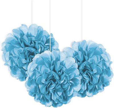 9&quot; 3pcs Mini Baby Blue Mini Puff Balls Hanging Decorations