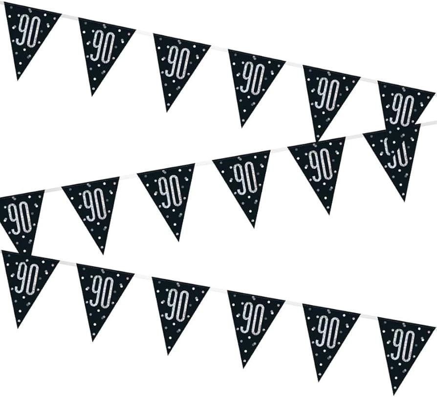 9ft Glitz Black 90th Birthday Flag Banner