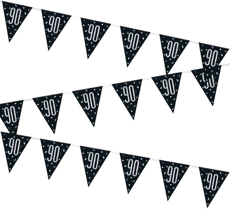 9ft Glitz Black 90th Birthday Flag Banner