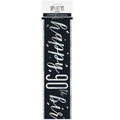 9ft Glitz Black 90th Birthday Prism Banner