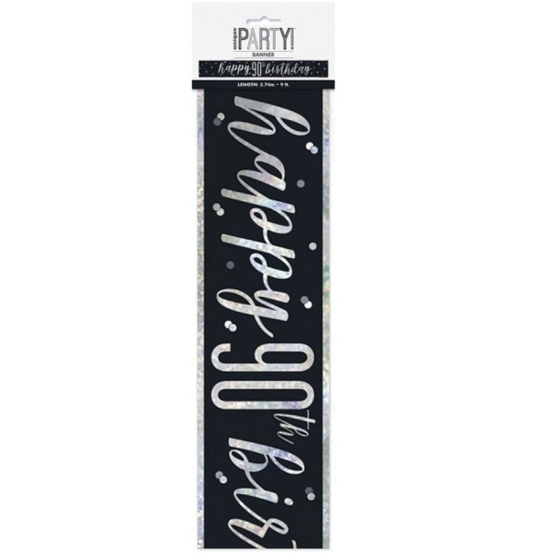 9ft Glitz Black 90th Birthday Prism Banner