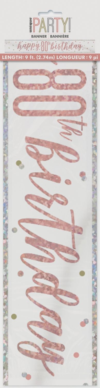9ft Happy 80th Birthday Rose Gold Foil Banner