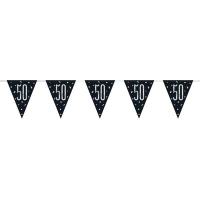 9ft Glitz Black 50th Birthday Flag Banner