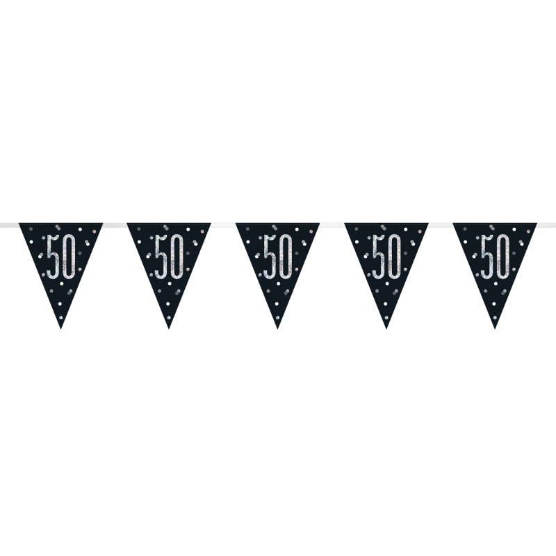 9ft Glitz Black 50th Birthday Flag Banner