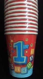 12pcs 1st Birthday Block Blue 9oz Cups CLOSEOUT