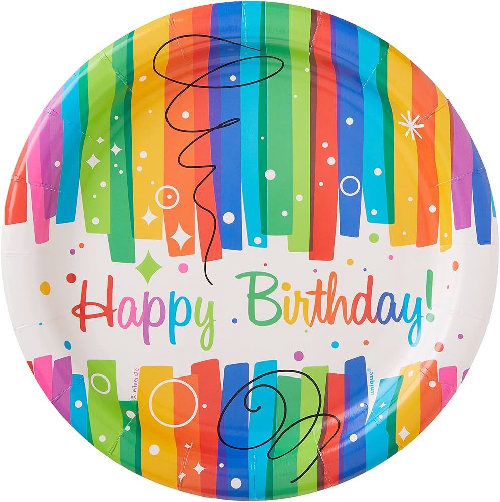 8pcs Rainbow Ribbons Birthday 7&quot; Plates