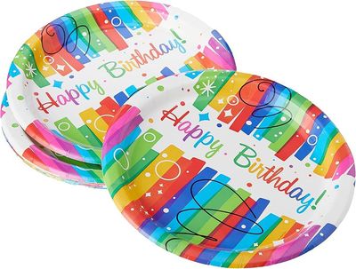 8pcs Rainbow Ribbons Birthday 9&quot; Plates