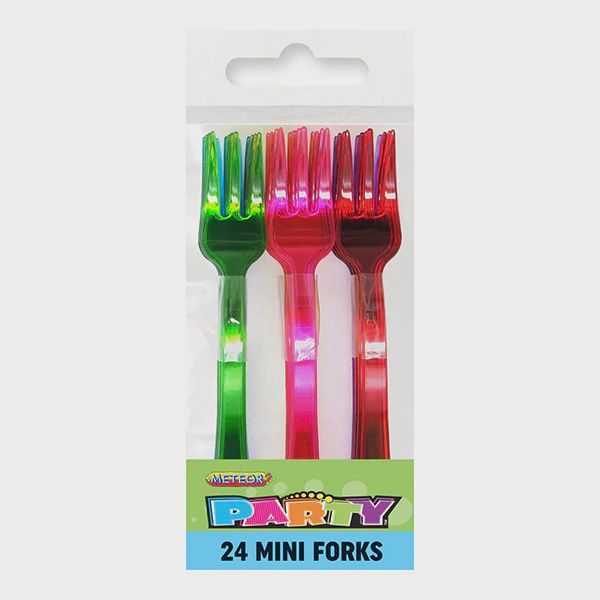 24pcs 4" Assorted Color Mini Plastic Forks