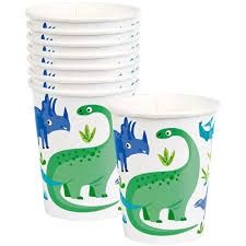 8 Blue and Green Dinosaur Cups