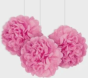 9&quot; 3pcs Hot Pink Mini Puff Balls Hanging Decorations