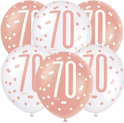 6pcs 12" Age 70 Balloons (Rose Gold &amp; Cream)