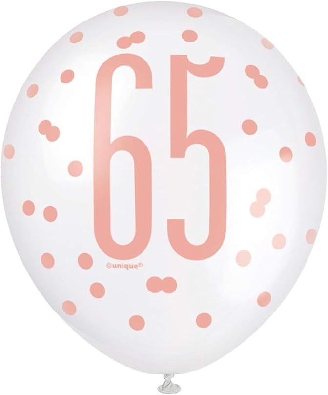 6pcs 12&quot; Age 65 Balloons (Rose Gold &amp; Cream)