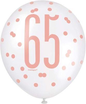 6pcs 12" Age 65 Balloons (Rose Gold &amp; Cream)