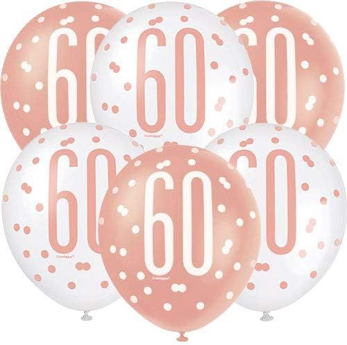6pcs 12&quot; Age 60 Balloons (Rose Gold &amp; Cream)