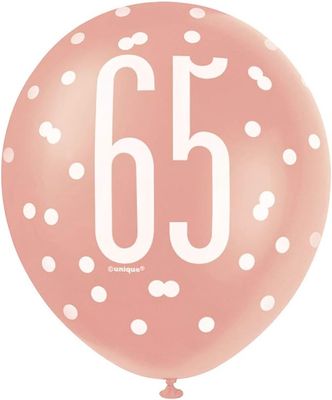 6pcs 12" Age 65 Balloons (Rose Gold &amp; Cream)
