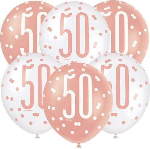 6pcs 12&quot; Age 50 Balloons (Rose Gold &amp; Cream)