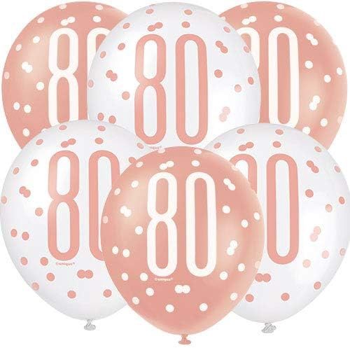 6pcs 12&quot; Age 80 Balloons (Rose Gold &amp; Cream)