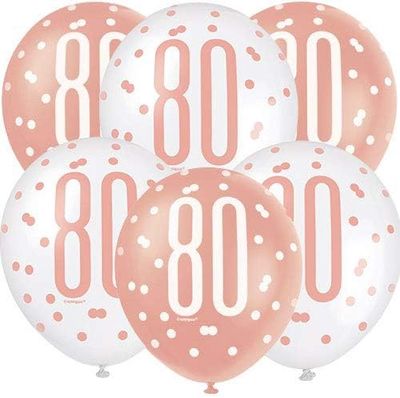 6pcs 12" Age 80 Balloons (Rose Gold &amp; Cream)