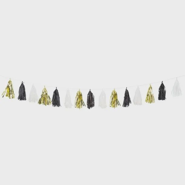 9ft Gold, Black &amp; White Tassel Garland Hanging Decorations