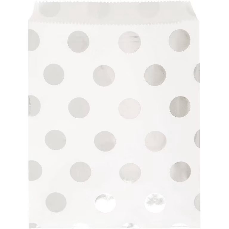 8pcs  WHITE AND METALLIC SILVER DOT TREAT BAGS