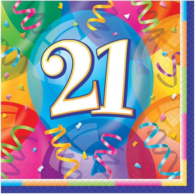 16pcs Brilliant Balloons 21st Luncheon Napkins