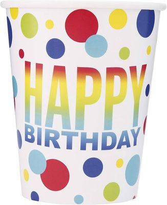 8 Rainbow Spot Birthday  9 oz. Cups