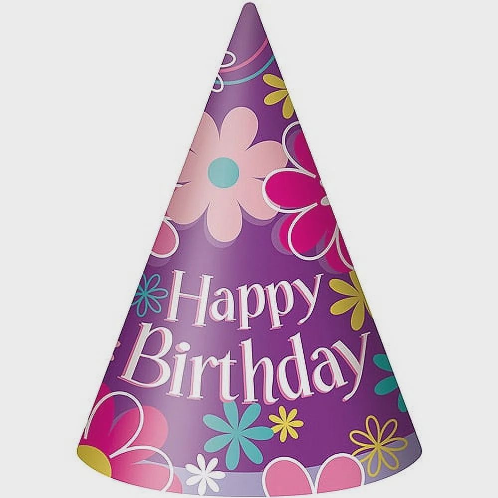 8 Happy Birthday Blossom Party Hats