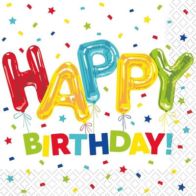 8 Happy Balloon Birthday Beverage Napkins