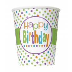 8  Citrus Dot Birthday 9 oz. Cups CLOSEOUT