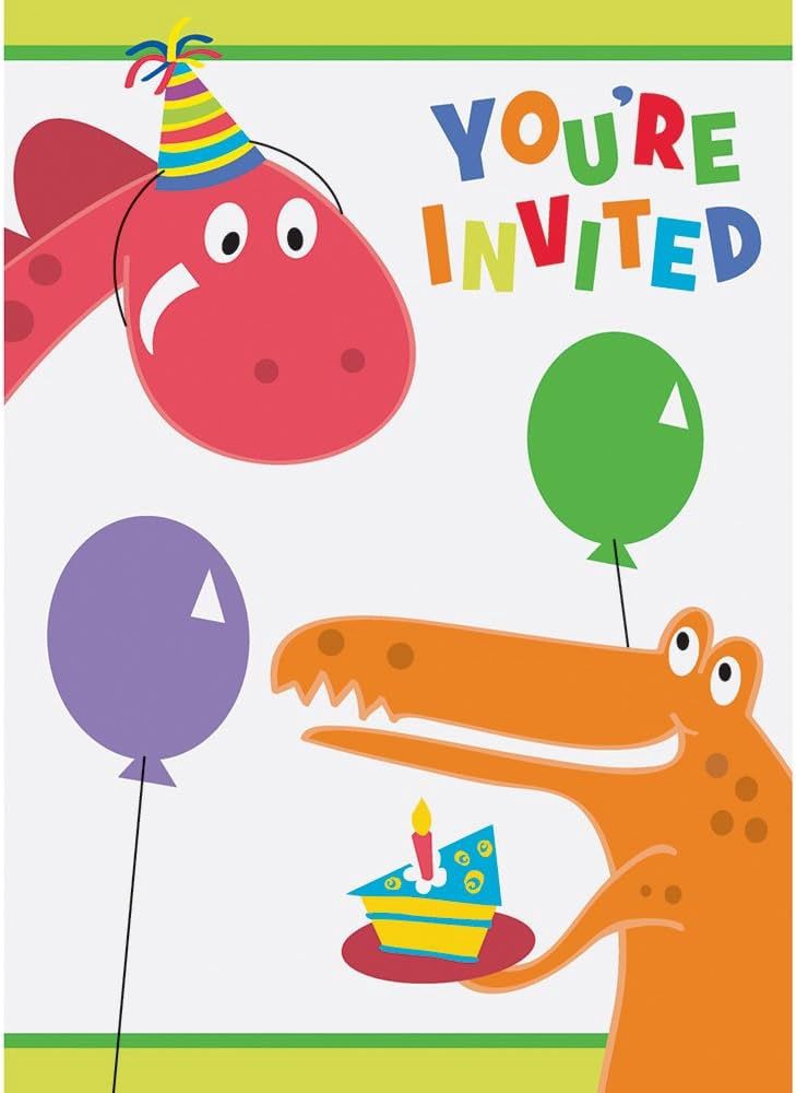 8 DINO PARTY INVITATIONS CLOSEOUT
