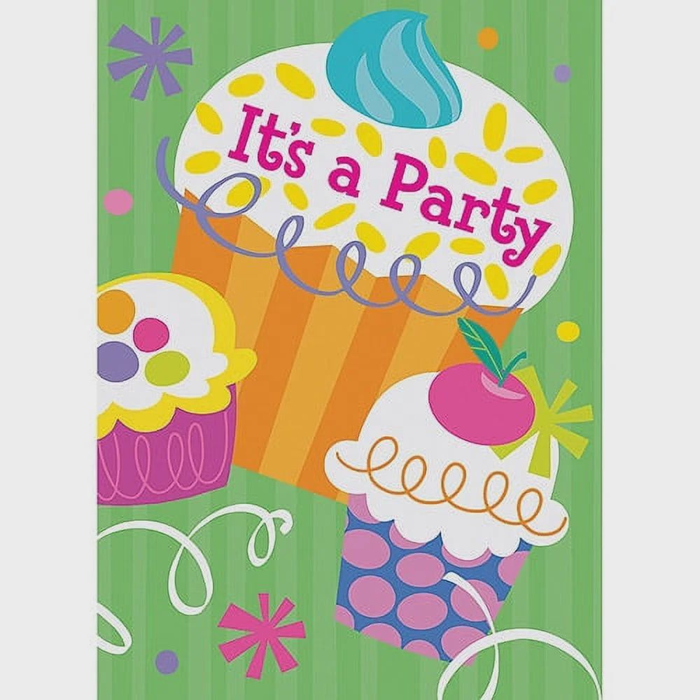 8PC CUPCAKE PARTY INVITATIONS CLOSEOUT