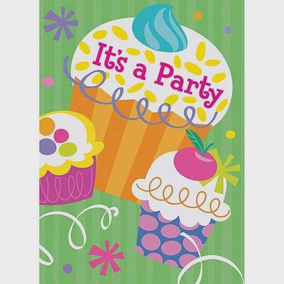 8PC CUPCAKE PARTY INVITATIONS CLOSEOUT