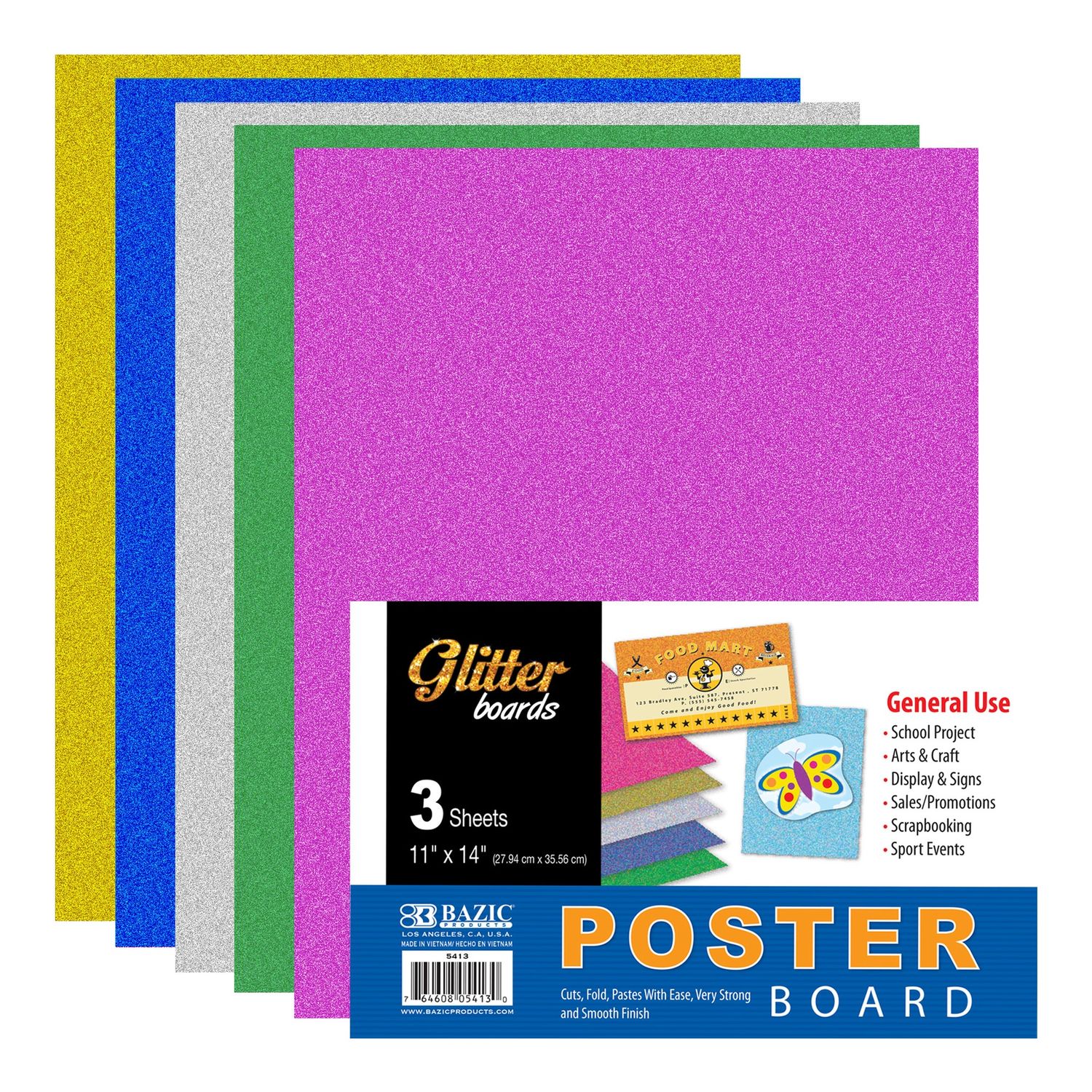 BAZIC GLITTER BOARDS 3 11&quot;X14&quot; Stationery