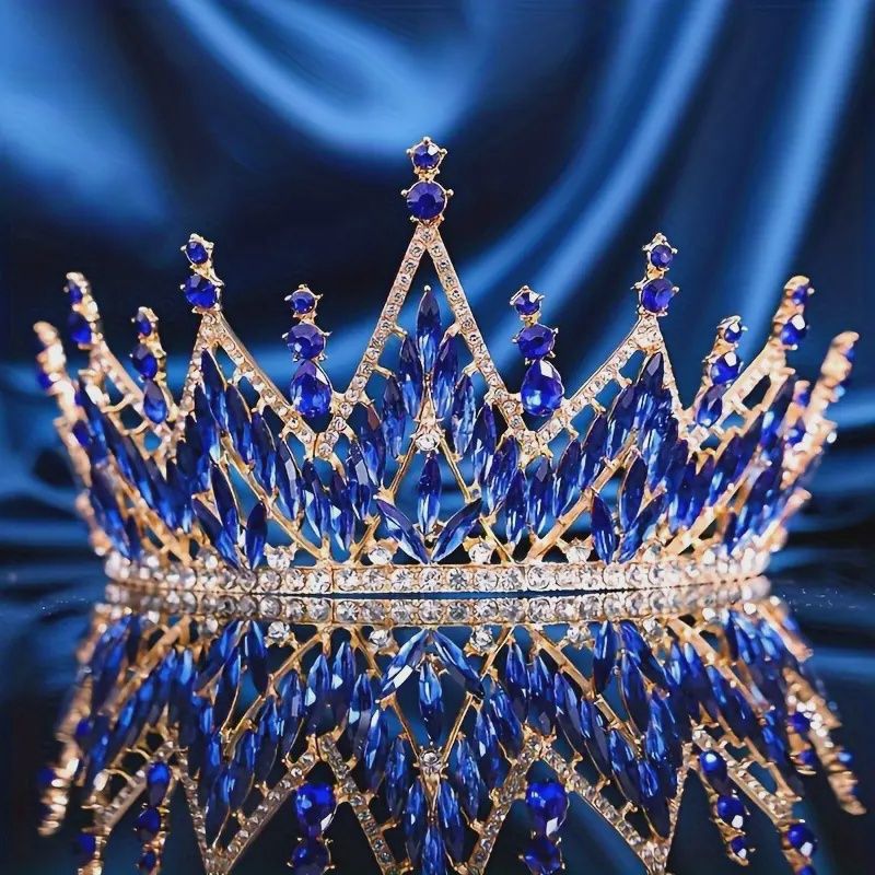 Elegant Baroque Style Crown, Color: Blue