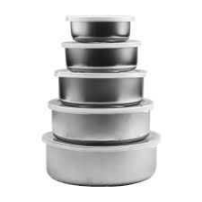 5pcs Stainless Steel Bowl Set with Plastic Lids (Houseware)