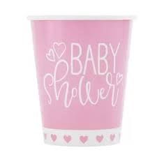 8pcs 9oz Pink Hearts Baby Shower Cups