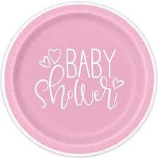 8pcs 9&quot; Pink Hearts Baby Shower Plates