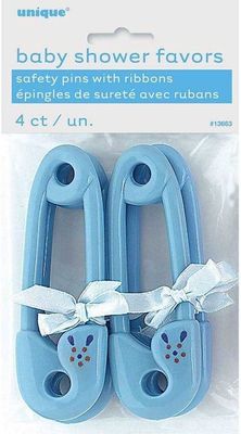 4pcs Blue Big Safety Pins with Ribbons Favors