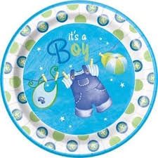 8pcs 9&quot; Blue Clothesline Baby Shower Plates