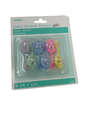 6pcs Assorted Color Baby Shower Favors Baby Rattles
