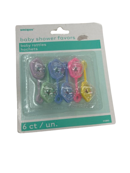 6pcs Assorted Color Baby Shower Favors Baby Rattles