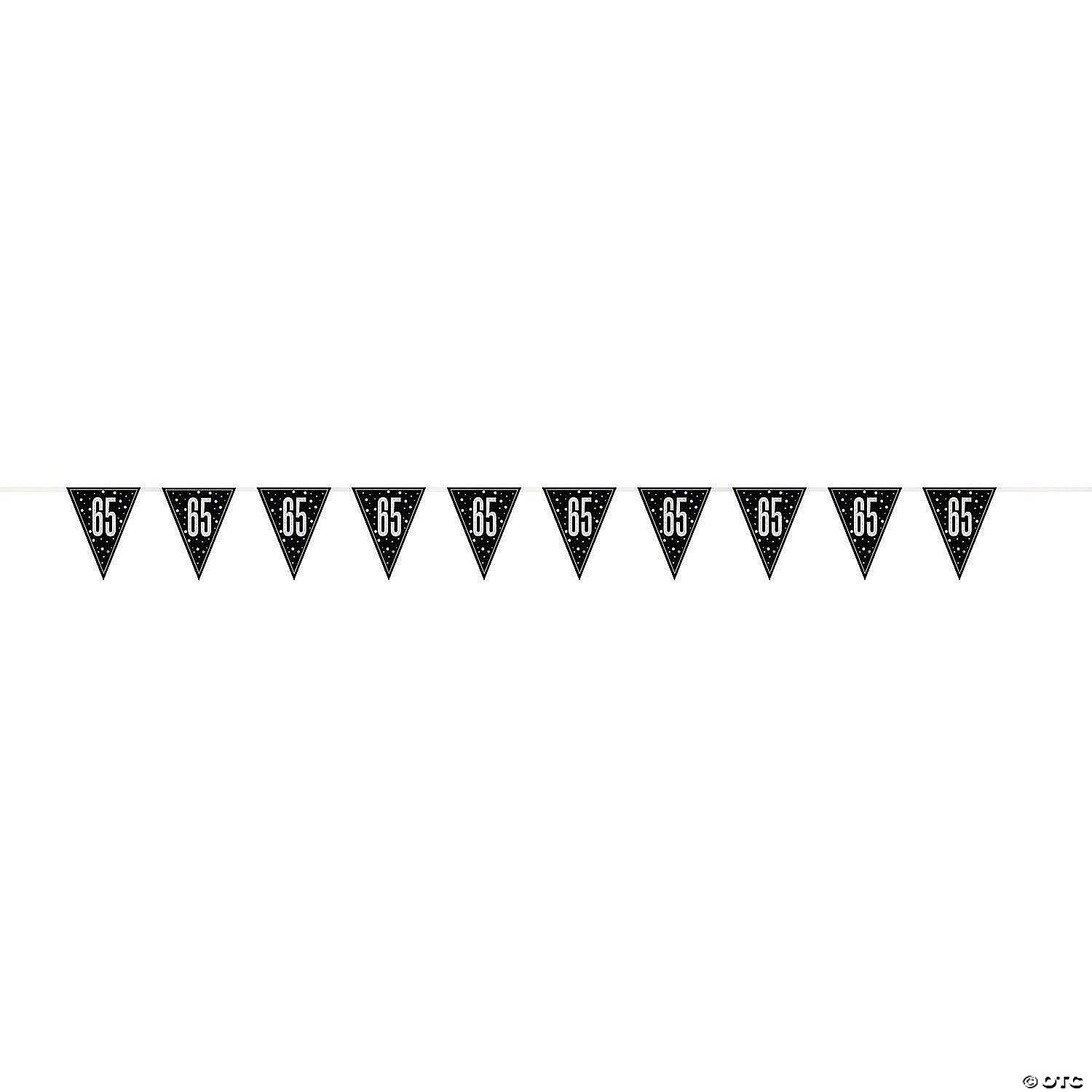 9ft Black Glitz Silver/Gold Age 65th Flag Banner